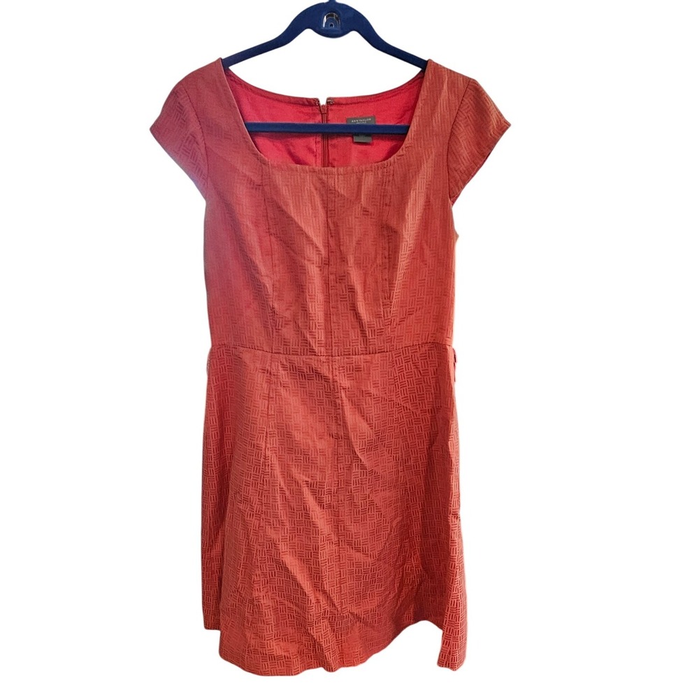 Ann Taylor Womens Dress Geometric Cap Sleeve Square Neck Coral Size‎ 8P